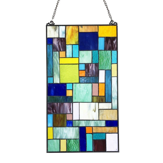 23" Geometric Stained Glass Window Hanging Panel Suncatcher