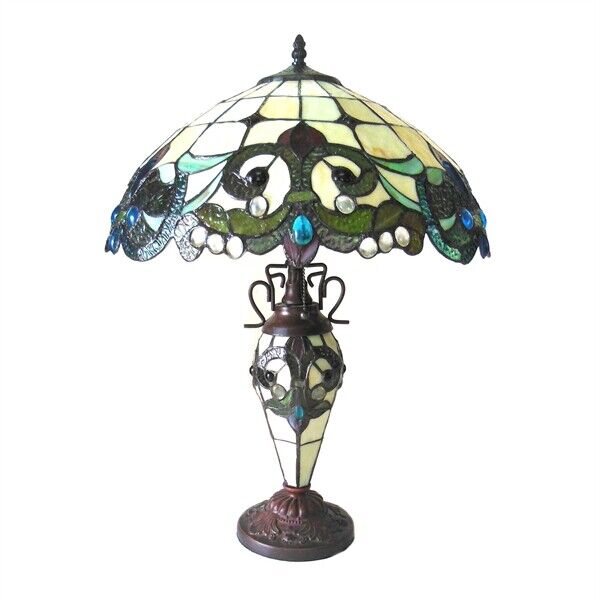 24 1/2" Antique Vintage Style Stained Glass Lighted Base Table Lamp