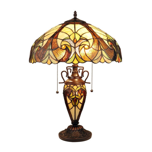 Tiffany Style Table Lamp Handcrafted Bronze Stained Glass Double Light