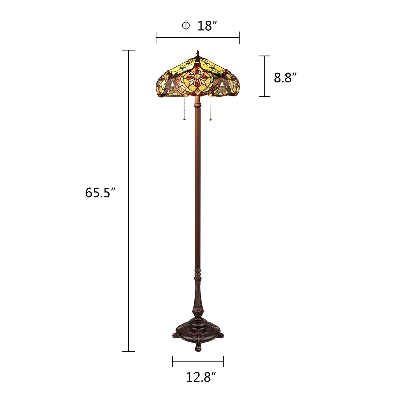65 1/2" Antique Style Stained Glass 2 light Pull Chain Floor Lamp