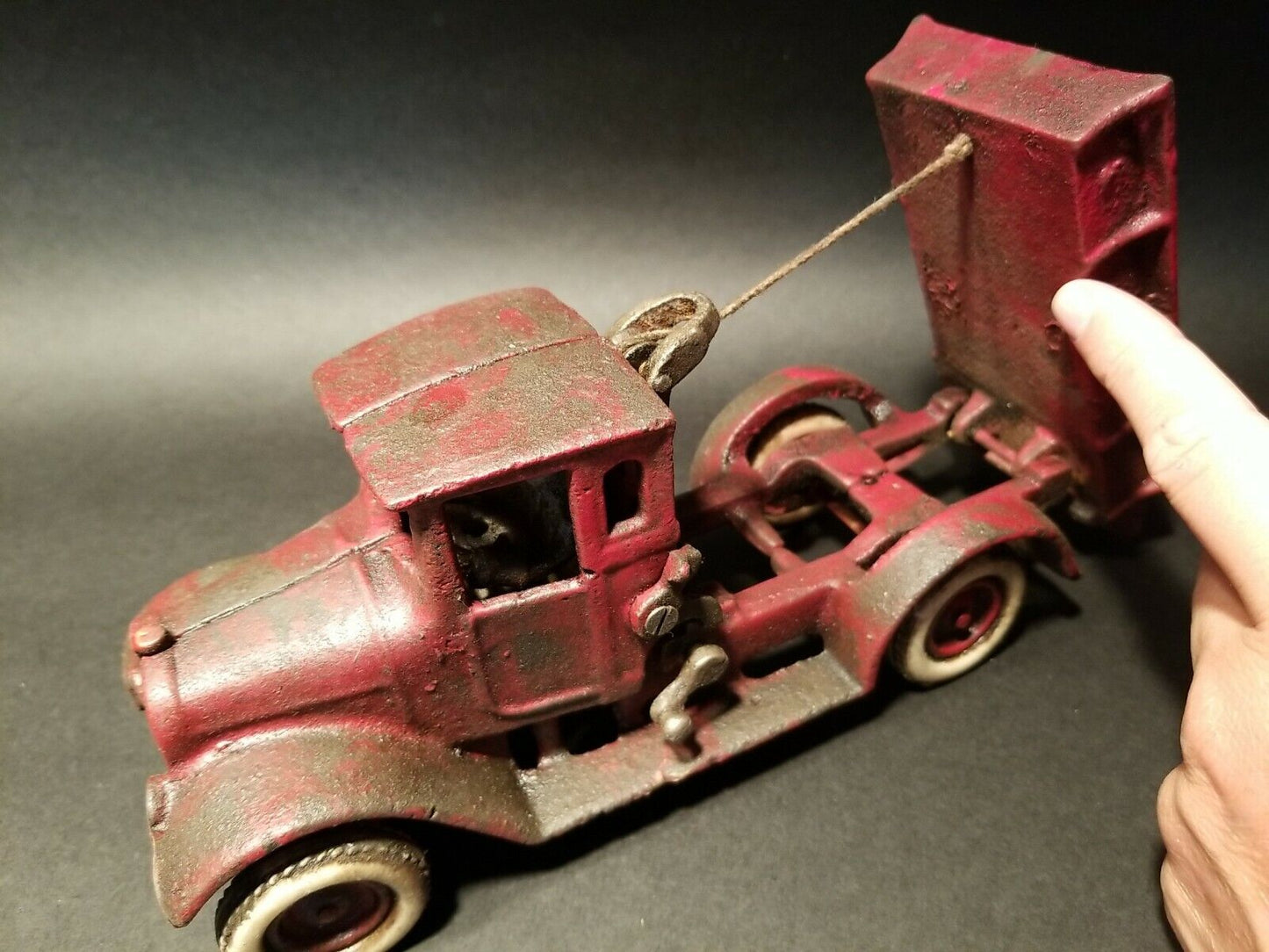 Antique Vintage Style Cast Iron Red Dump Truck Flat bed Car Rubber Wheels