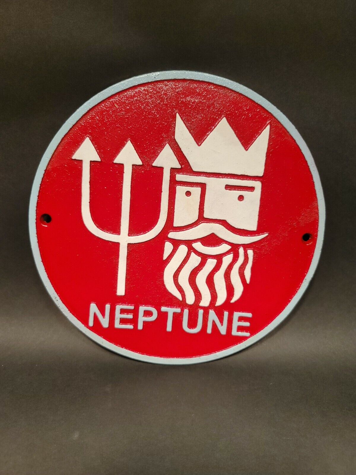 Cast Iron Round Red Neptune Gas Oil Sign Plaque