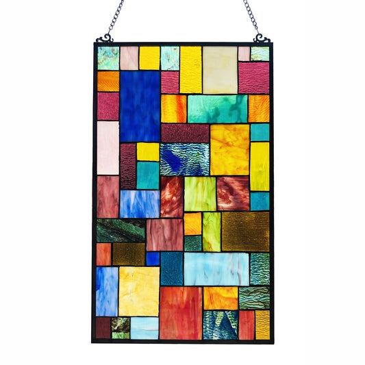 25" Geometric Stained Glass Window Hanging Panel Suncatcher