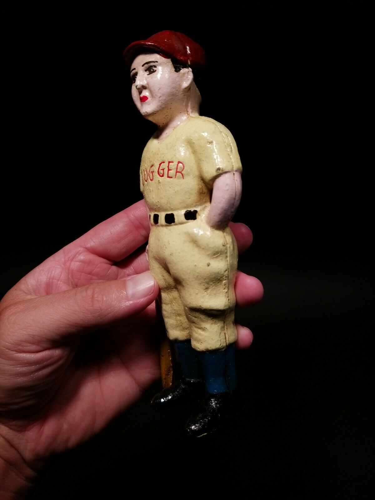 Antique Vintage Style Cast Iron Slugger Coin Bank Baseball Player - Early Home Decor