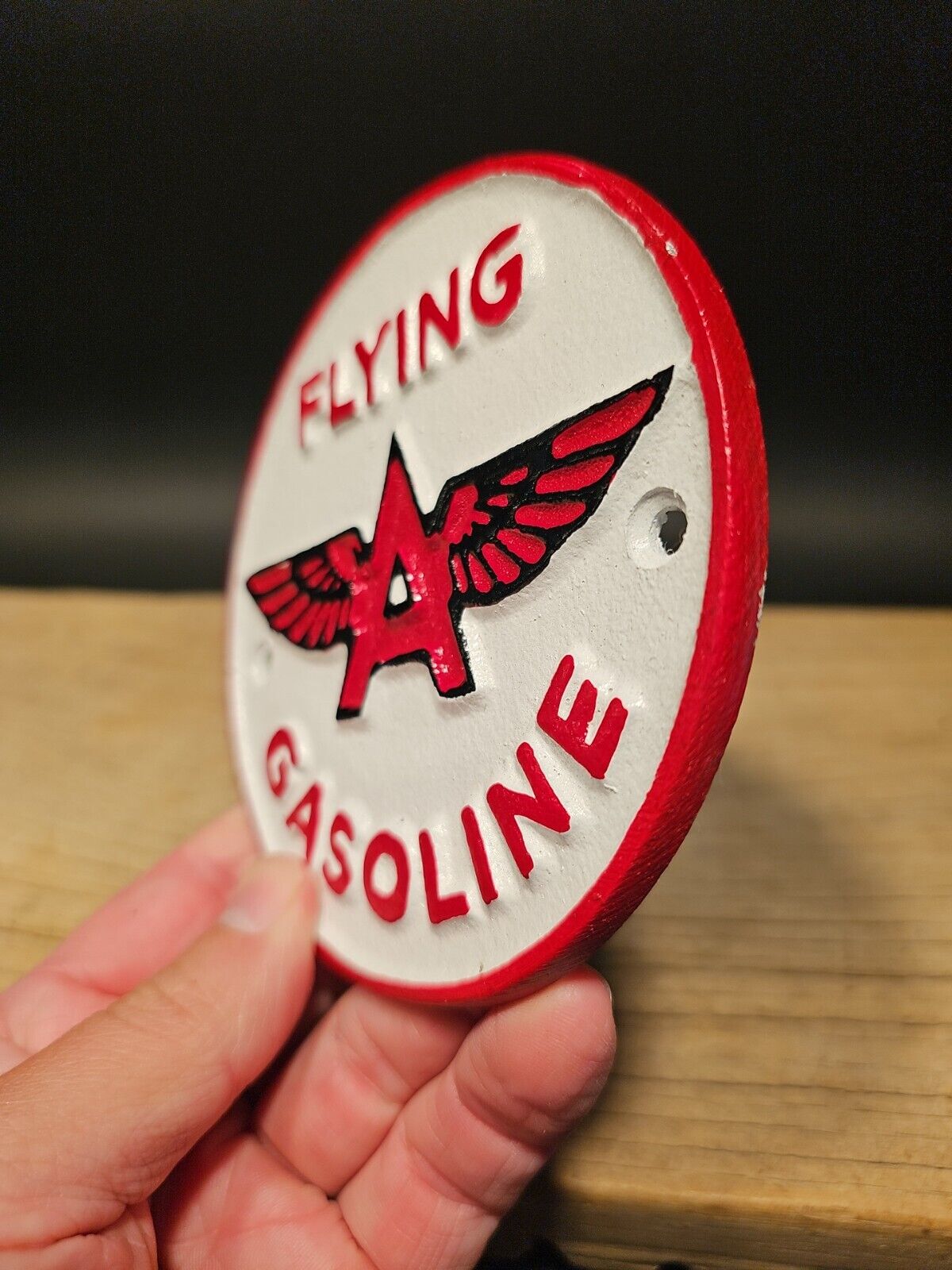 Antique Vintage Style Cast Iron Flying A Gasoline Oil Sign Plaque