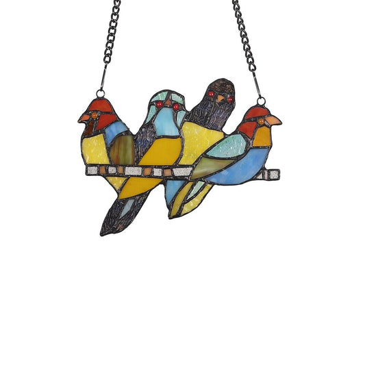 8" Folk Art Bird Stained Glass Window Hanging Panel Suncatcher