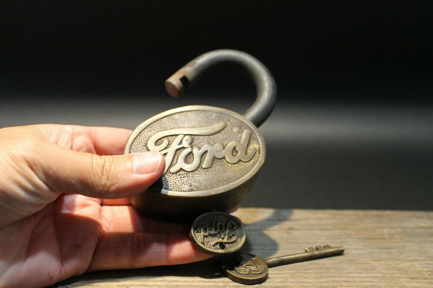 Antique Vintage Style Brass & Iron Trunk Chest Box Ford Lock Padlock - Early Home Decor