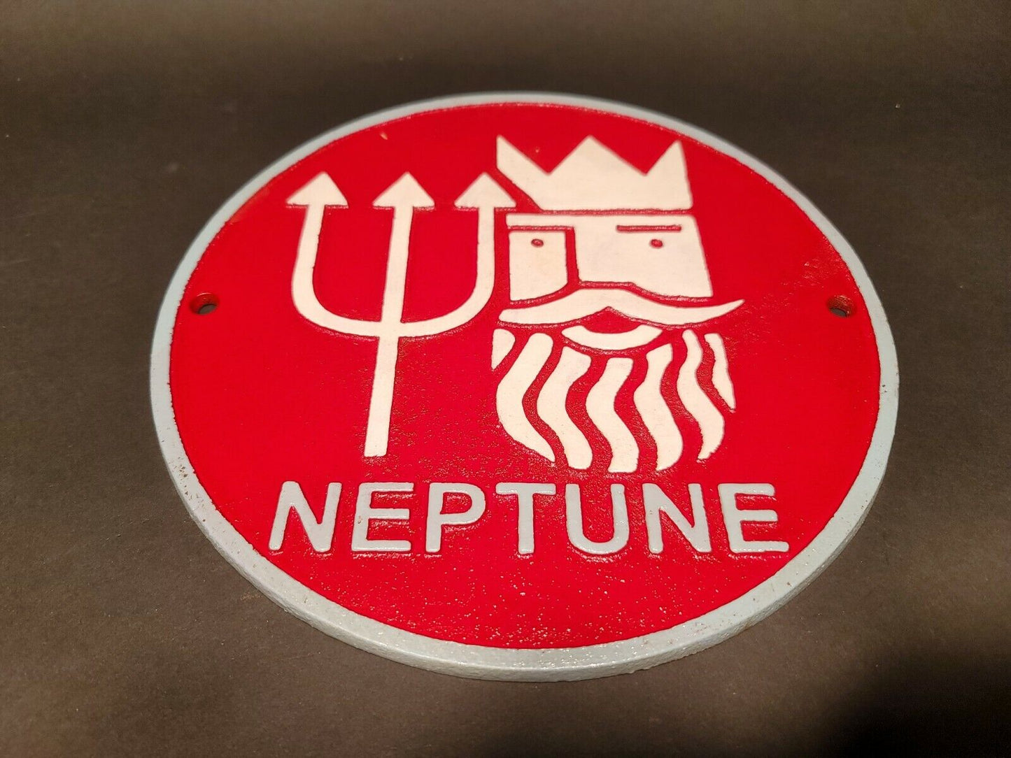 Cast Iron Round Red Neptune Gas Oil Sign Plaque