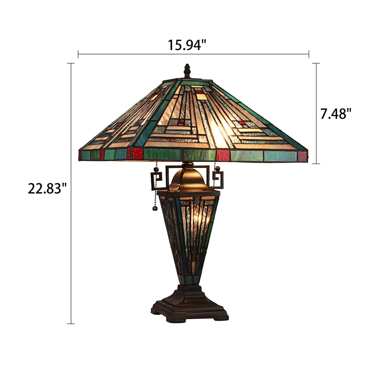 23" 3 light Antique Vintage Style Stained Glass Mission Table Lamp