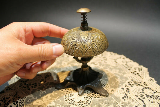 Antique Vintage Style Victorian Brass Iron Hotel Front Desk Service Bell - Early Home Decor
