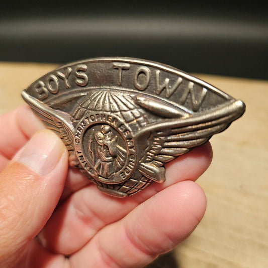 Antique Vintage Style Aluminum St. Christopher Patron of Safe Travel Visor Clip