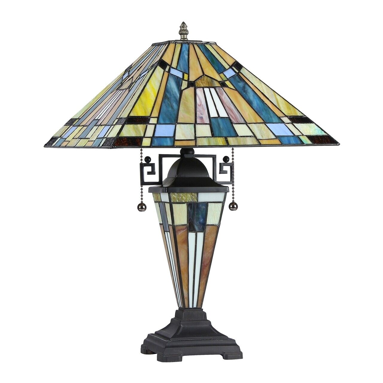 23.2" Antique Vintage Style Lighted Base Stained Glass Mission Table Lamp