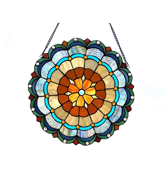 18" Round Stained Glass Window Hanging Panel Suncatcher