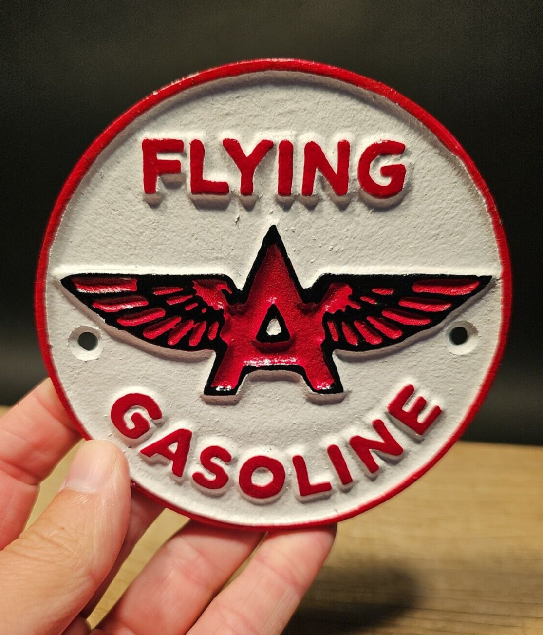 Antique Vintage Style Cast Iron Flying A Gasoline Oil Sign Plaque