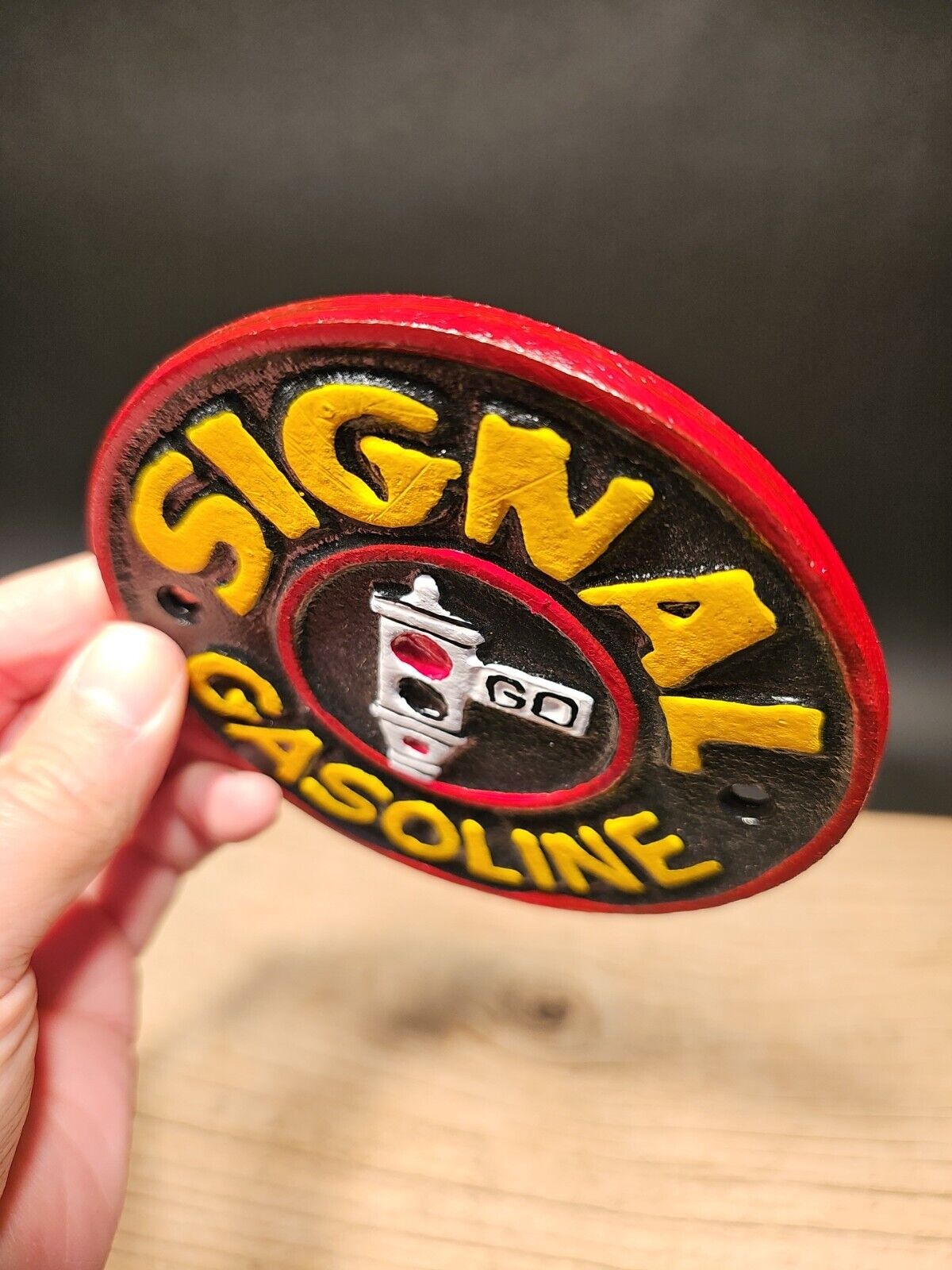 Antique Vintage Style Cast Iron Signal Gasoline Gas Oil Sign Plaque