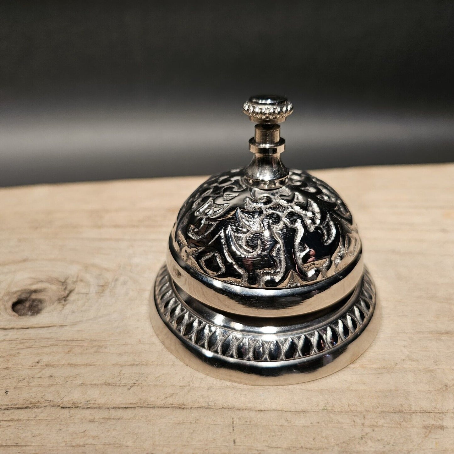 3 1/4" Antique Vintage Style Ornate Silver Brass Table Desk Bell