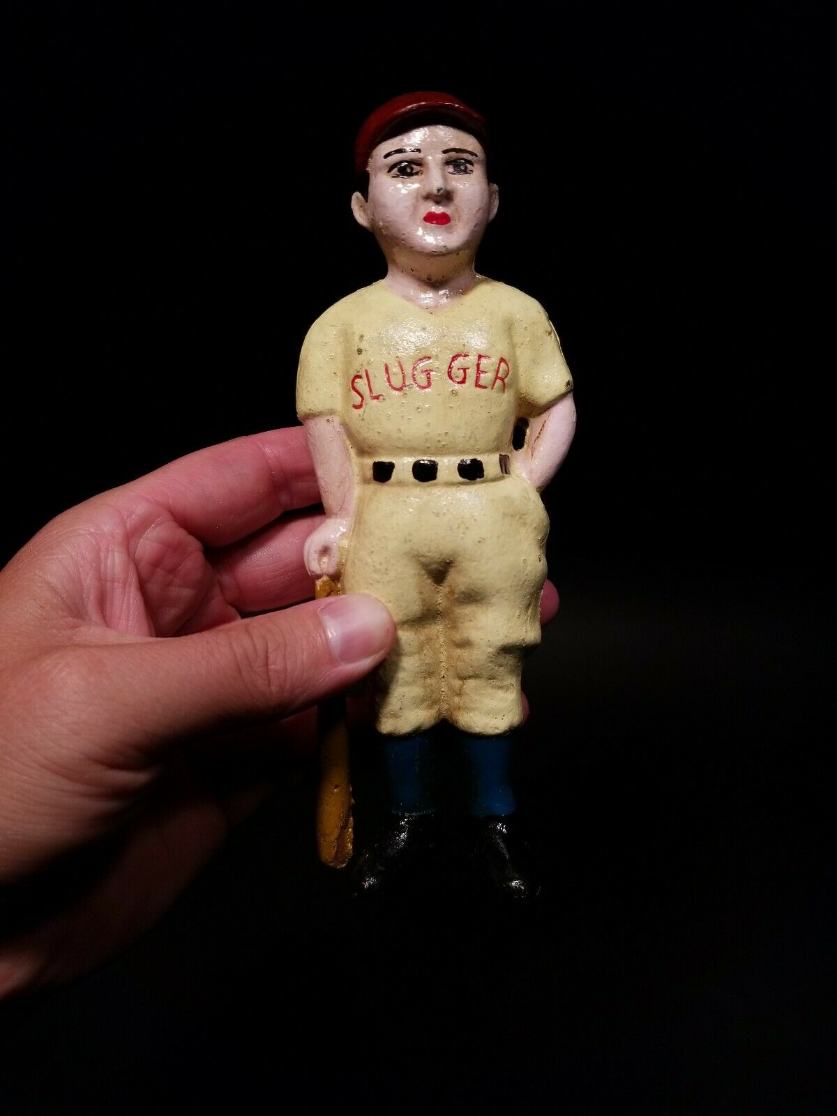 Antique Vintage Style Cast Iron Slugger Coin Bank Baseball Player - Early Home Decor