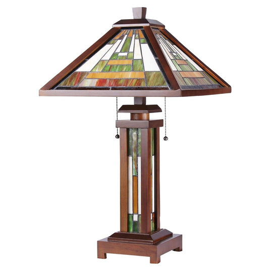 25.6" 3 light Antique Vintage Style Stained Glass Mission Table Lamp