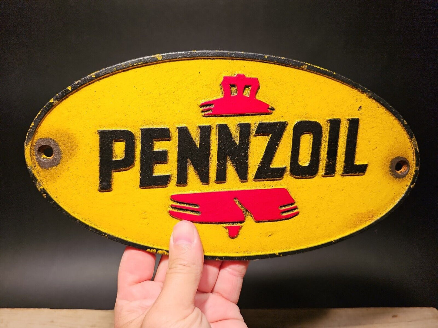 Antique Vintage Style Cast Iron Pennzoil Gas Oil Sign Plaque