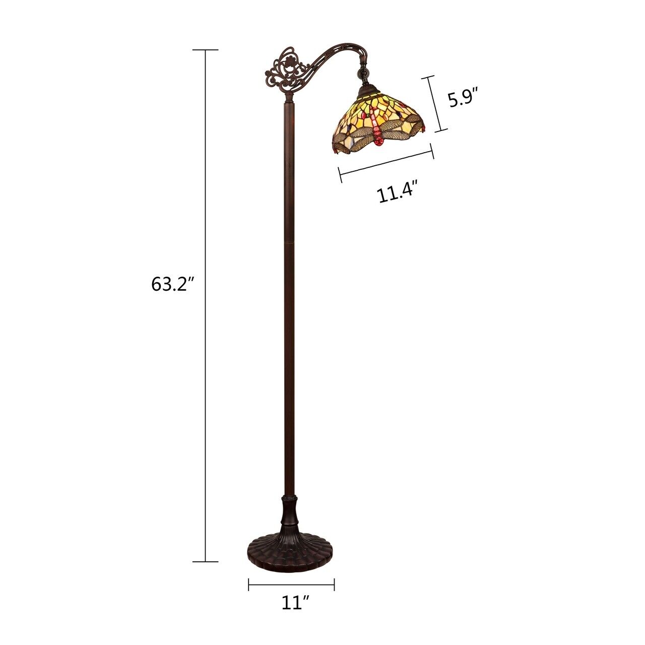 63.2" Antique Vintage Style Stained Glass Dragonfly Reading Floor Lamp