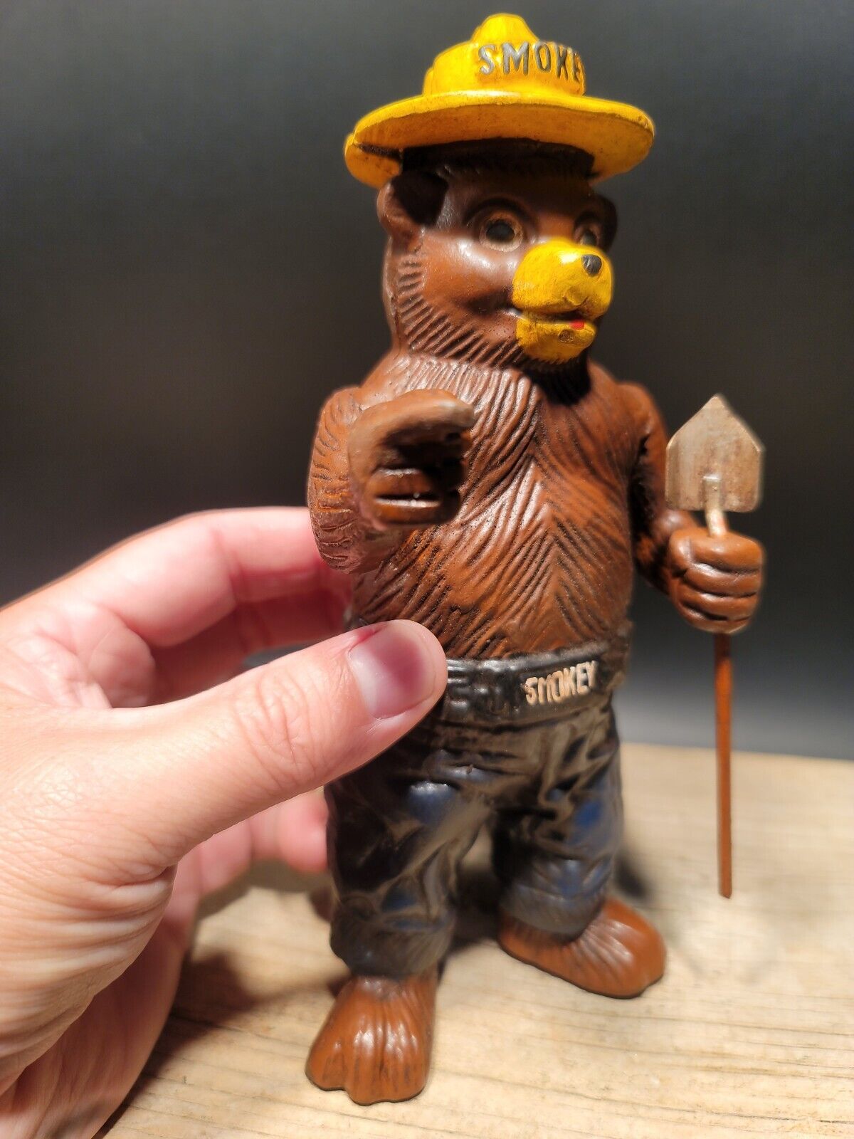 Antique Vintage Style Cast Iron Smokey The Bear Coin Bank