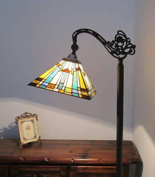 61.4" Antique Vintage Style Stained Glass Mission Reading Floor Lamp