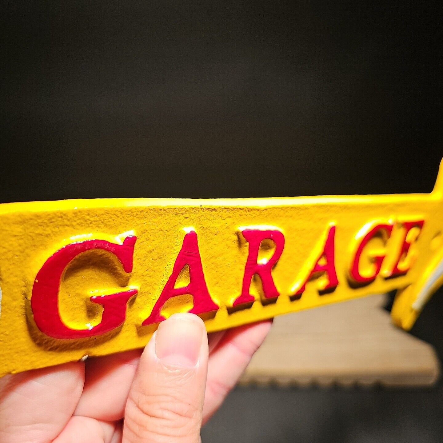 Antique Vintage Style Cast Iron Gas Oil Garage Arrow Sign Plaque