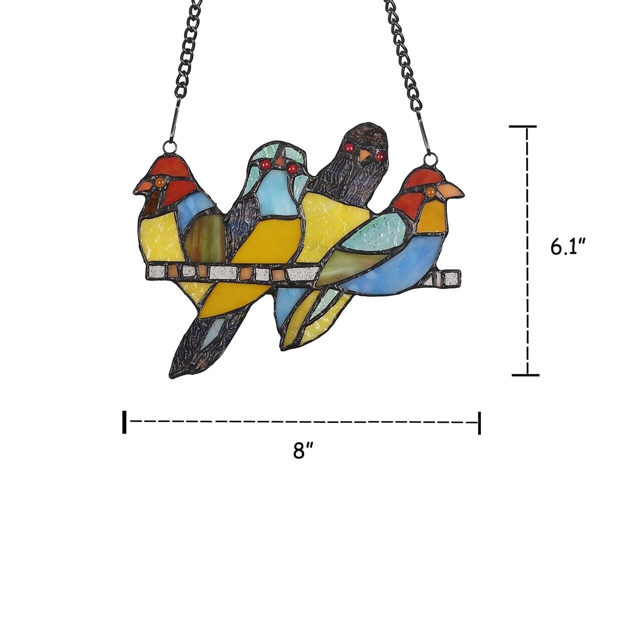8" Folk Art Bird Stained Glass Window Hanging Panel Suncatcher