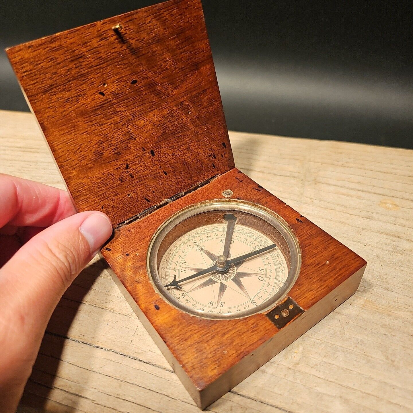 Antique Style Wood Brass Compass Box
