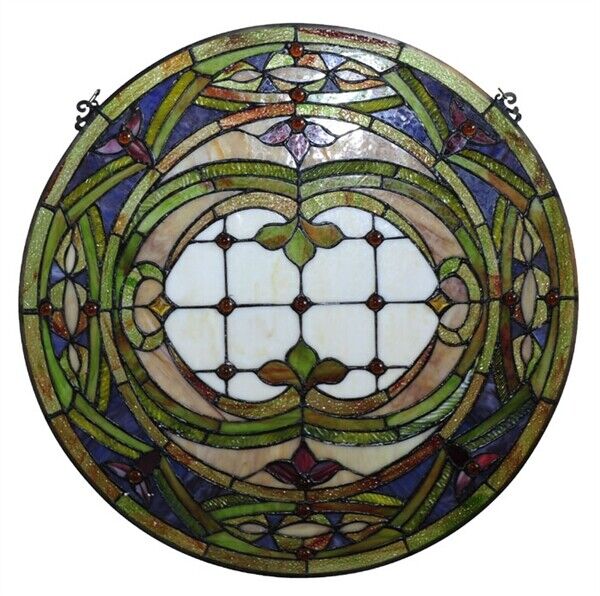 Antique Style 24" Round Stained Glass Window Hanging Panel Suncatcher