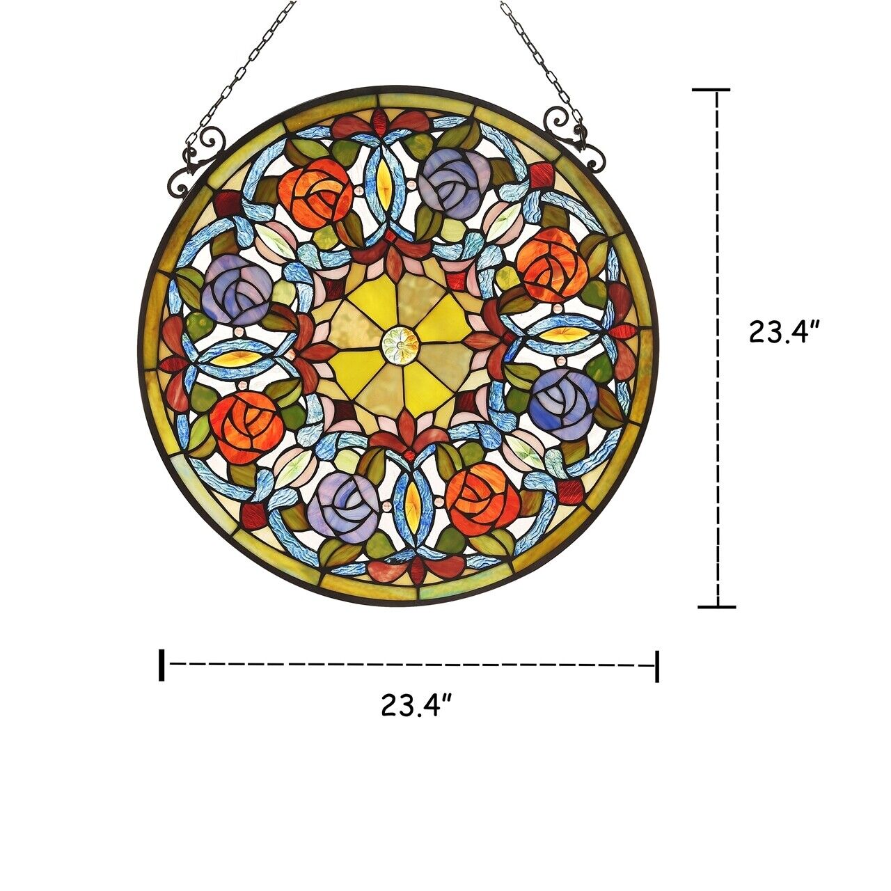 23.4" Round Floral Stained Glass Window Hanging Panel Suncatcher