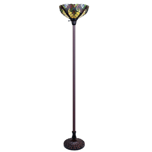 69 1/2" Antique Style Stained Glass Torchier Up light Floor Lamp