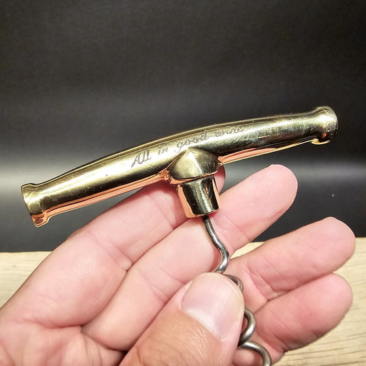 Vintage Style Brass & Iron Corkscrew "All In Good Wine"