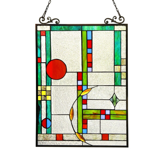 24.8" Antique Style Mission Stained Glass Window Hanging Panel Suncatcher