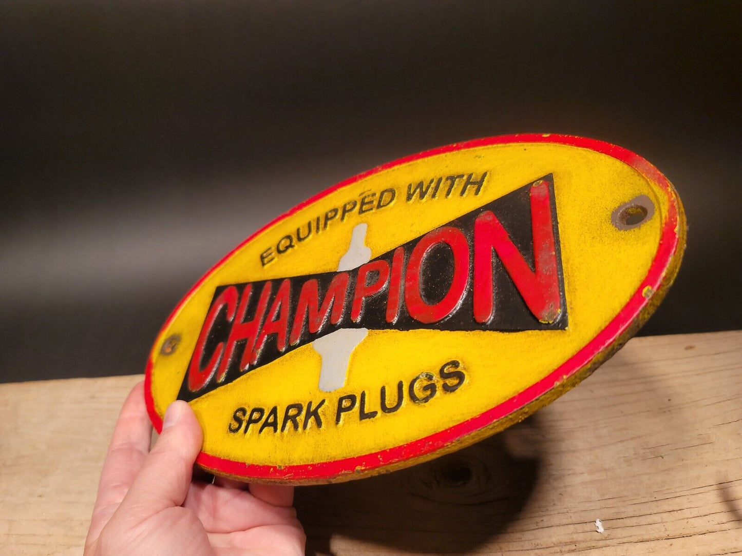 Antique Vintage Style Cast Iron Oval Spark Plug Sign Plaque