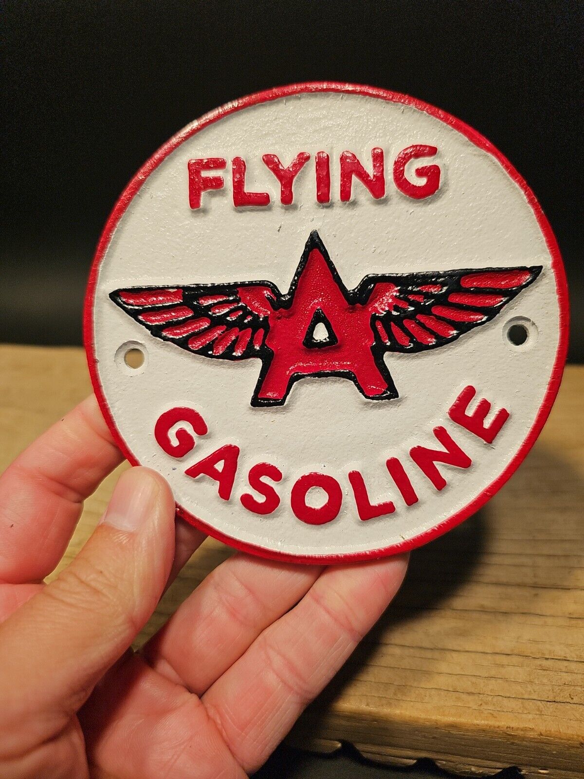 Antique Vintage Style Cast Iron Flying A Gasoline Oil Sign Plaque