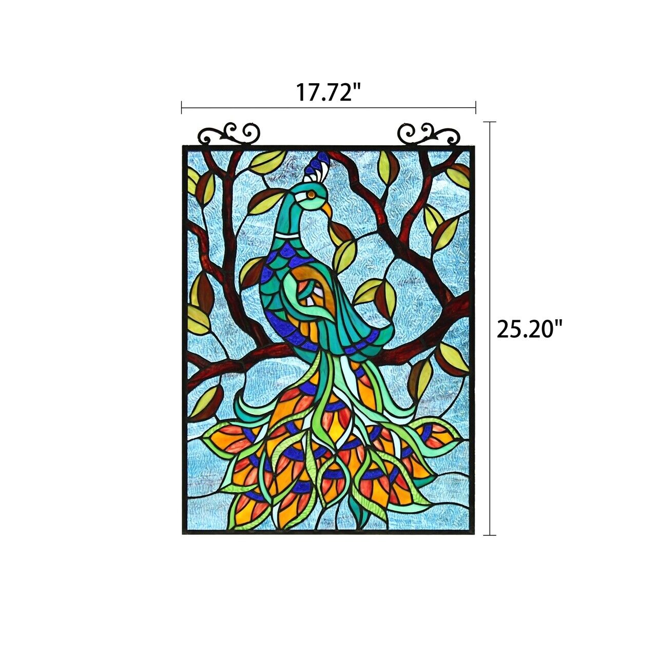 25.2" Antique Vintage Style Peacock Stained Glass Window Hanging Suncatcher