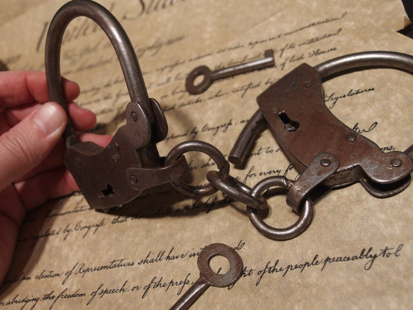 Antique Vintage Style Wrought Iron Handmade Handcuffs Shackles - Early Home Decor