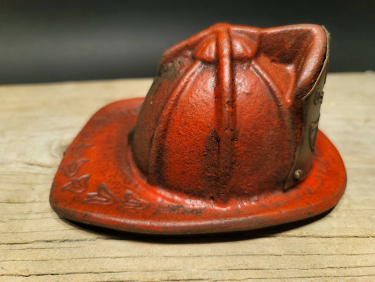Antique Vintage Style Miniature Cast Iron Fireman Helmet Coin Bank