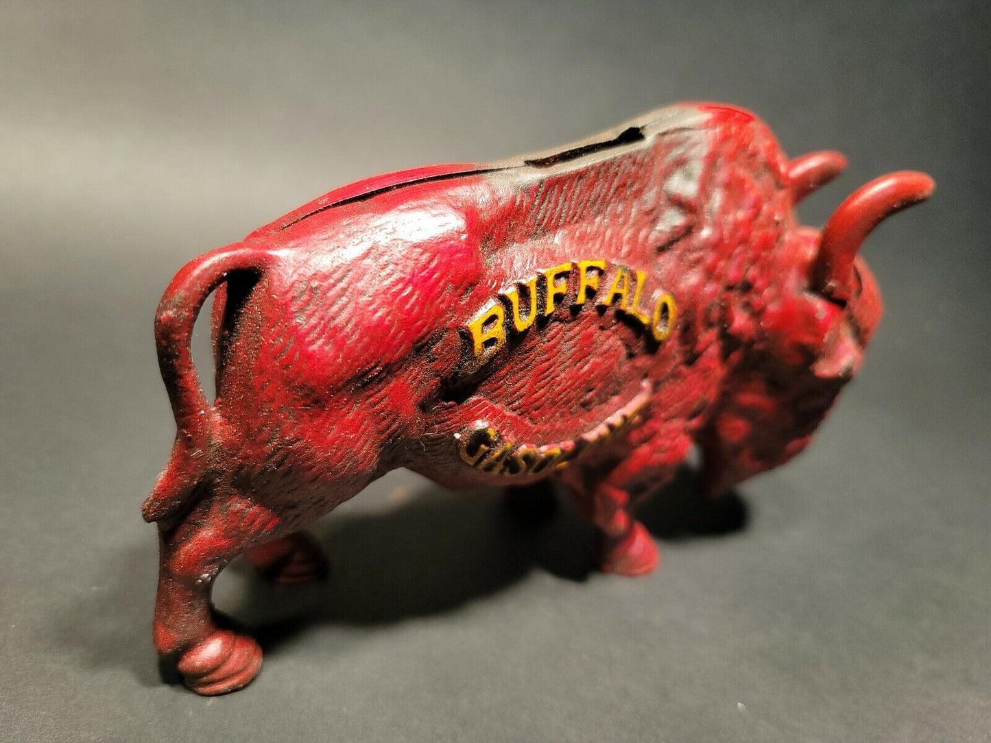 Antique Style Buffalo Gasoline Cast Iron Coin Bank