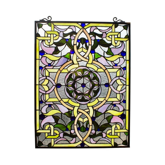 25" Antique Vintage Style Stained Glass Window Hanging Panel Suncatcher