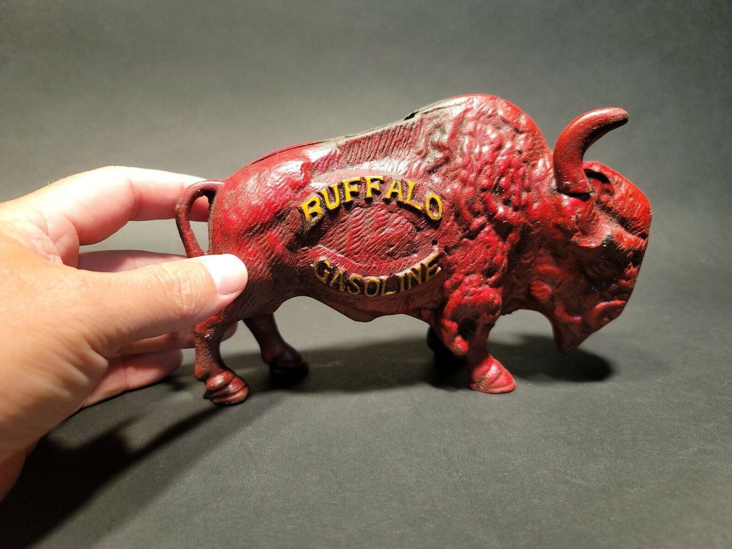 Antique Style Buffalo Gasoline Cast Iron Coin Bank