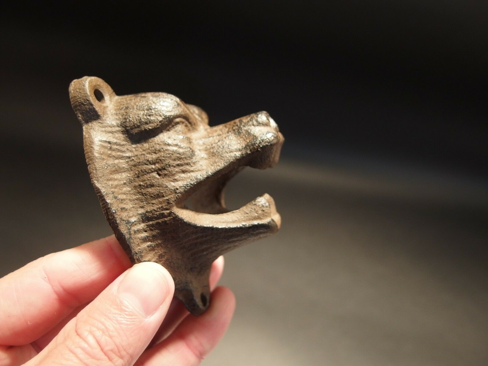 Antique Vintage Style Cast Iron Wall Mount Figural Bear Beer Bottle Opener - Early Home Decor