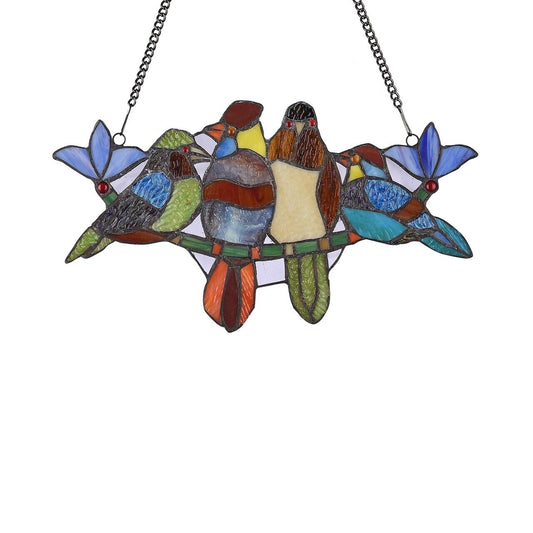 15.7 " 4 Bird Stained Glass Window Hanging Panel Suncatcher