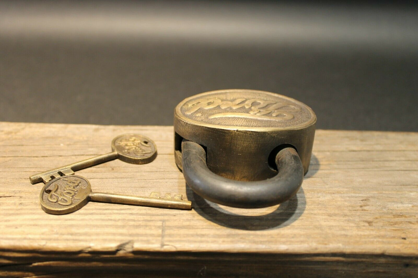 Antique Vintage Style Brass & Iron Trunk Chest Box Ford Lock Padlock - Early Home Decor