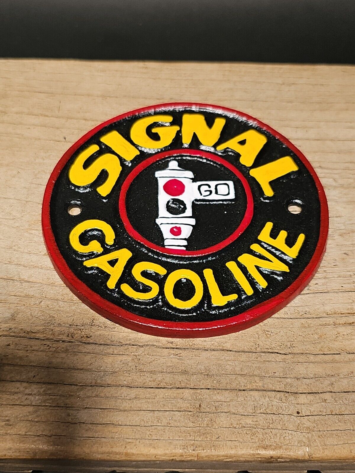 Antique Vintage Style Cast Iron Signal Gasoline Gas Oil Sign Plaque