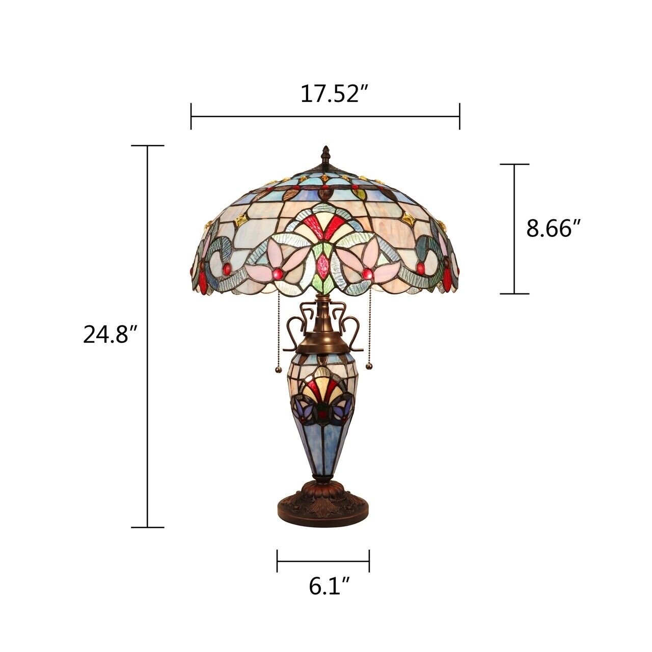 25" Antique Vintage Style Stained Glass Lighted Base Table Lamp