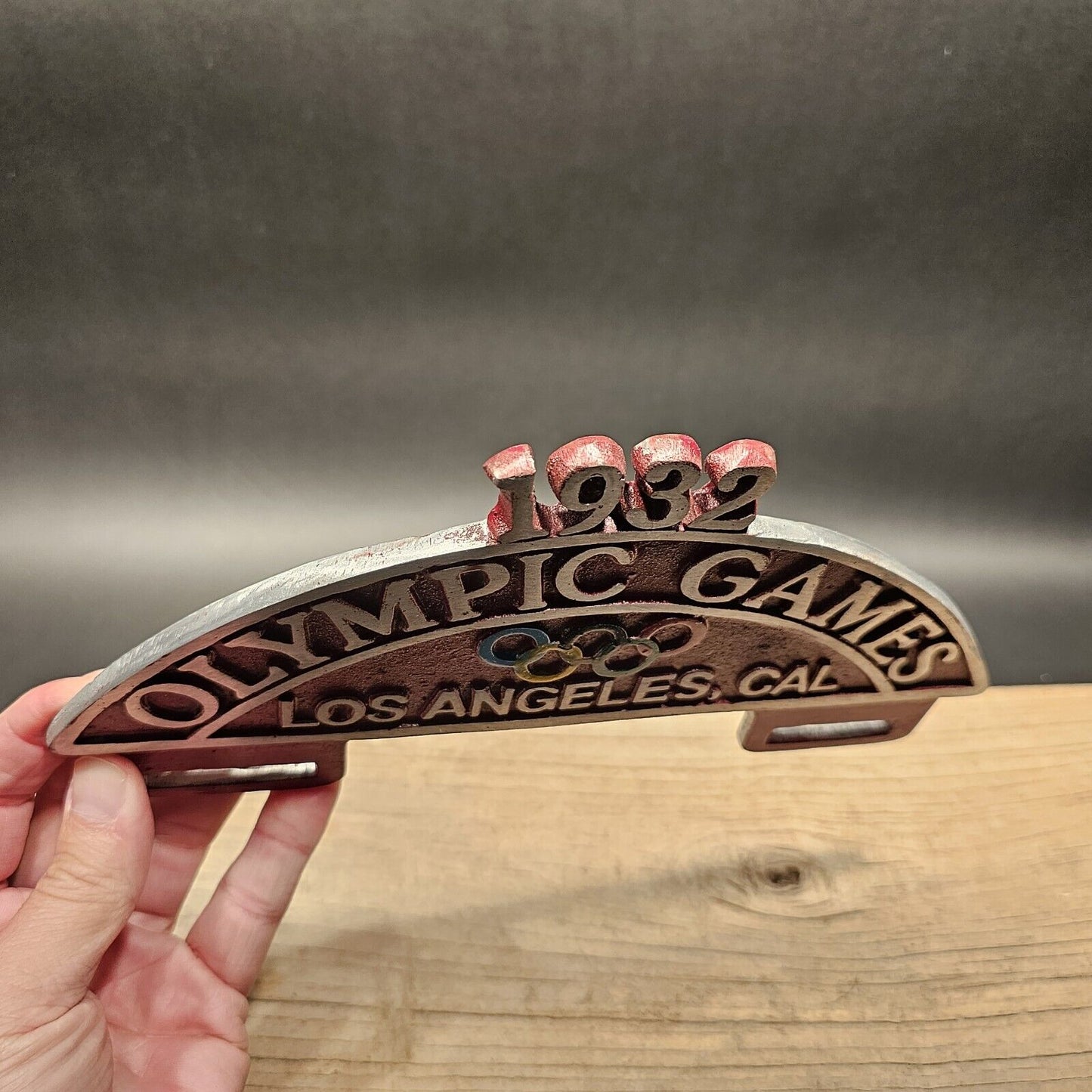 Vintage Style Aluminum 1932 Olympic Games License Plate Fob Topper