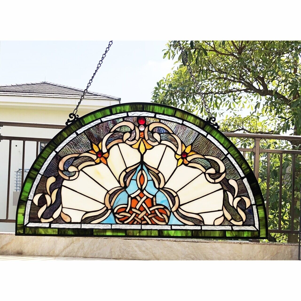 Antique Vintage Style 24" Stained Glass Window Hanging Panel Suncatcher