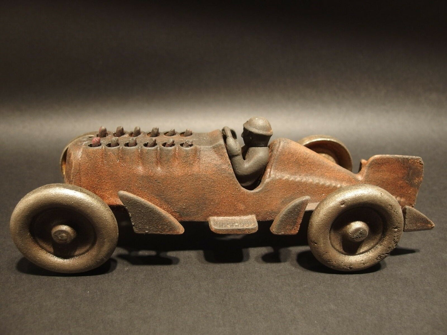 Antique Vintage Style Cast Iron Toy Race Car w Moving Pistons "Hubley" - Early Home Decor